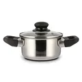 Level One Topf Kochtopf Fleischtopf 14 cm Induktion, Edelstahl unbeschichtet inkl. Glasdeckel | 7 cm hoher Rand, 0,75 Liter Volumen | spülmaschinengeeignet, für alle Herdarten geeignet