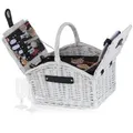 CampFeuer Picknickkorb 2 Personen mit Geschirr-Set und Kühlfach | 12-teilig | Weiß | Picknickkoffer, Weidenkorb mit Kunstlederriemen | Picknicktasche, Picknick Set, Picknickzubehör, Komplettset
