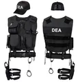 Black Snake® SWAT FBI Police Security Kostüm inkl. Einsatzweste, Pistolenholster, Gürtel, Handschellen und Baseball Cap (DEA, M-L)