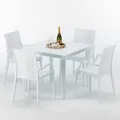 Weiß Quadratisch Tisch und 4 Stühle Farbiges Polypropylen-Außenmastenset Grand Soleil Arm Bistrot Love - Weiß - Weiß