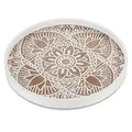 Hanobe Holztablett Deko Tablett Rund: Vintage Dekotablett Weiß Gewaschen 30cm Serviertablett Holz Klein Rundes Kerzen Tabletts Shabby Weiss Boho Kerzentablett Tischdeko für Teelicht Küche Tisch