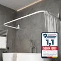 Erica Duschvorhangstange L-Form & U-Form - 4-in-1 Duschvorhangstange für Badewanne oder Dusche - Duschstange Ecke - Stahl mit Pulverbeschichtung - Ohne Deckenhalterung - Weiß