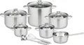 GSW Topf-Set Rigo, Edelstahl (Set, 13-tlg., Kochtopf 14/16/20/24 cm, 1 Stielkasserolle 16 cm, Gemüsetopf 26 cm), Literskala, Induktion, inkl. Küchenhelfer