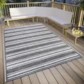 Hanse Home Temu In- & Outdoor Teppich Wetterfest – Modernes Streifen Muster, Wasserfest robuster Aussenteppich Flachgewebe für Garten, Balkon, Terrasse, Wohnzimmer – Grau Beige, 115x170cm
