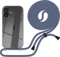 EAZY CASE Handykette mit Hülle für Apple iPhone 16 Backcover Handykette, zum Umhängen in Blau
