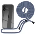 Für Apple iPhone 16 Handyhülle Umhängen Kordel Tasche Kette Blau Clips Schwarz