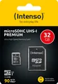 Intenso microSDHC Card 32GB, Premium, Class 10, U1 (R) 90MB/s, (W) 10MB/s, SD-Adapter, Retail-Blister