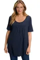 Ulla Popken Damen große Größen Übergrößen Plus Size T-Shirt, Zierfalten, A-Linie, Rundhals, Halbarm, Modal Marine 54+ 796473130-54+