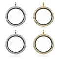 WANDIC Strass-Foto-Charms, 4 Stück, runde Erinnerungsmedaillon-Anhänger, Brautschmuck, Hochzeitsstrauß, Foto-DIY-Halskette, Schmuck (2 Silber + 2 Gold)