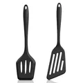 Lahnaokfis 2 Stück Pfannenwender Silikon, Spatula aus Lebensmittelechtem, Bratenwender, Geschlitzt, Antihaftbeschichtet, Hitzebeständig, Ideales Kochgeschirr für Fisch, Eier, Pfannkuchen, Schwarz