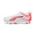 Puma Ultra 5 Match FG/AG JR, Unisex Fussballschuh, Puma White-Puma Black-Glowing RED,