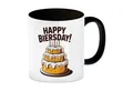 speecheese Tasse Bierkuchen Happy Biersday Kaffeebecher in schwarz für Biertrinker zum