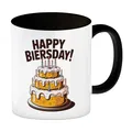 Bierkuchen Happy Biersday Kaffeebecher in schwarz für Biertrinker zum Geburtstag