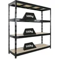 PROREGAL Profi Schwerlastregal Rhino HxBxT 200x200x60cm 4 Spanplatten-Ebenen 8mm Fachlast 500kg Schwarz Stecksystem Lagerregal Steckregal