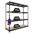 PROREGAL Profi Schwerlastregal Rhino EXTRA BREIT schwarz HxBxT 200x200x60cm Fachlast 500kg 4X Spanplatten-Ebenen 8mm Garagenregal, Lagerregal, Steckregal, Weitspannregal