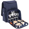 Les Jardins de la Comtesse Picknick-Rucksack, für 4 Personen, Blau, komplett mit Thermofach, robust und leicht, viele Taschen, 29 x 15 x 44 cm