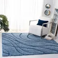 SAFAVIEH Zottelig Teppich für Wohnzimmer, Esszimmer, Schlafzimmer - Florida Shag Collection, Hoher Flor, Blau, 122 X 122 cm
