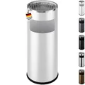 WELLGRO 2 in 1 Standaschenbecher Edelstahl für draußen – Wetterfester Standascher weiß mit Mülleimer & Abfalleimer, großer Aschenbecher für Außenbereich, Terrasse, Eingang & Gewerbe