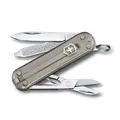 Victorinox Schweizer Taschenmesser, Klein, Classic SD, Multitool, Swiss Army Knife, Geschenk, 7 Funktionen, Klinge, Nagelfeile, Grau Transparent