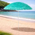Mojawo Hawaii Strandschirm Sonnenschirm Strand Schirm Sonnenschutz Gartenschirm Bastschirm Sonnenschutz knickbar Polyester Türkis Ø1,6m