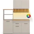 Vicco Egbert SingleKüche Greige 160 cm mit Ausziehbarem Tisch mit LED-LeistenEgbert ohne E-Geräte