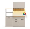 Vicco Küchenzeile Egbert, Greige/Artisan-Eiche, 160 cm mit ausziehbarem Tisch mit LED...