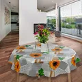 laro Wachstuch-Tischdecke Abwaschbar Garten-Tischdecke Wachstischdecke PVC Plastik-Tischdecken Eckig Meterware Wasserabweisend Abwischbar GAC, Muster:Sonnenblumen Gelb Grau, Größe:140cm Rund