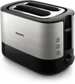 Philips Toaster HD2637/90 Viva Collection, 2 kurze Schlitze, für 2 Scheiben, 950 W, Brötchenaufsatz, Krümelschublade, 7 Bräunungsstufen, Silber
