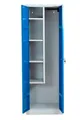 Putzmittelschrank, B 600 mm, 4 Böden, verkürzte Mitteltrennwand, abschließbar, enzianblau RAL 5010/l.grau RAL 7035 310915