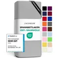 Jacobson Spannbettlaken BOXSPRING & ÜBERLÄNGE aus 100% Baumwolle, für hohe & lange Matratzen, Jersey Bettlaken 160 g/m2, OEKO-TEX® grau|silberfarben 140 - 160 cm x 220 cm