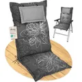 Herlag Hochlehner-Gartenstuhlauflage AVA 123x50x9cm | Extra Dicke Sitzauflage 9 cm mit Kopfpolster | Polsterauflage mit Deluxe-Komfort | Öko Tex 100 | 1 Polster | Geblümt