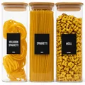 Deco haus® Spaghetti Aufbewahrung 3er Set Eckig - Vorratsgläser mit Deckel + Etiketten [LUFTDICHT] - Für Müsli, Cornflakes, Nudeln, Mehl - Vorratsdosen Glas mit Deckel - Aufbewahrungsglas 3x2300ml