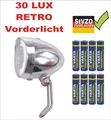 30 LUX Retro Vorderlicht Nostalgie Fahrrad Holland Rad Licht + 8 Varta Batterien