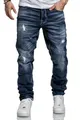 REPUBLIX Herren Jeans Regular Straight Fit Denim Hose Destroyed R7998 Dunkelblau W40/L30