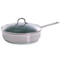 BK Cookware Allround Satinierte Edelstahl-Keramik-Antihaft-Pfanne (28 cm) mit Deckel, induktionsgeeignet, elegantes Hochglanz-Design, Glasdeckel, PFAS-frei, spülmaschinenfest