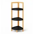 Relaxdays Eckregal Bambus Natur Schwarz 3 Ablagen 77 cm x 23 cm x 23 cm 1,7 kg