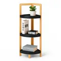 Relaxdays Eckregal Bambus, 3 halbrunde Ablagen, HBT: 77x23x23 cm, Standregal Bad & Küche, platzsparend, Natur/schwarz