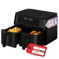 Haier Heißluftfritteuse 2 Kammern I 11 L Airfryer Doppelkammer für 9 Portionen I Kammern flexibel & unabhängig einstellbar I 8 Funktionen I spülmaschinenfest