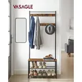 VASAGLE Garderobenständer, mit Sitzfläche, mit Haken, 3 Ablagen, Höhe 175 cm-41 - Schwarz