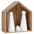 Räder Große Krippe mit 3 Figuren aus Porzellan und einem Haus aus Akazienholz in der Größe 18,5x20,5x9,5cm, 90042