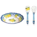 Schüssel + Salatbesteck SORRENTO Zitronen weiß blau gelb Melamin Easy Life