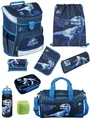 Scooli Schulranzen Campus Fit Jurassic World, T-Rex Dino, dunkelblau, ab 1. Klasse (Erweitertes Set, 9-tlg., mit Lunch-Set und Sporttasche), kompakt, leicht, robust