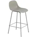 Muuto Fiber Barhocker mit Rückenlehne, tube base, höhe 65 cm, grau / grau