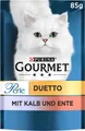PURINA Gourmet Perle Duetto Katzenfutter nass, mit Kalb und Ente (26 x 85g)