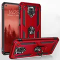 LBH Outdoor Hülle für Xiaomi Redmi Note 9 Pro Armor Militär Stoßfest Handyhülle 360 Grad Metal Ring Halter Ständer Schutzhülle für Handyhalterung Auto Magnet Rot