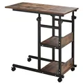 HOMCOM Beistelltisch Couchtisch mit Rollen, Höhenverstellbarer Schreibtisch mit 2 unteren Regalen, Sofatisch Laptoptisch, Betttisch, für Esszimmer Wohnzimmer, Metall, Rustikal-Braun, 80x40x72-82 cm