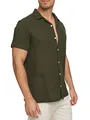 Indicode Herren INCosby Kurzarmhemd mit Button-Down-Kragen | Herrenhemd gestreift Kurzarm Hemd Army, S