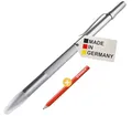 BAUHELD Anreissnadel Metall 150mm [Made in Germany] - Reißnadel mit eingelöteter Hartmetall-Spitze - Anreißwerkzeug aus Stahl [Inklusive Tischler-Bleistift] - Mit Befestigungsclip und Schutzkappe