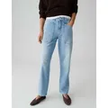 OPUS PANTS Relax-fit-Jeans MELLY BREEZE mit Powerstretch Mid Rise Aufgesetzte Taschen mit modischem Statement blau 38 L28