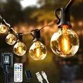 LUMILED Solar Lichterkette für Außen 10,55M G40 20x LED + 2 Ersatzbirnen, 8 Betriebsarten, mit Fernbedienung, Solarpanel mit 1200mAh Akku, Warmwe... - Schwarz